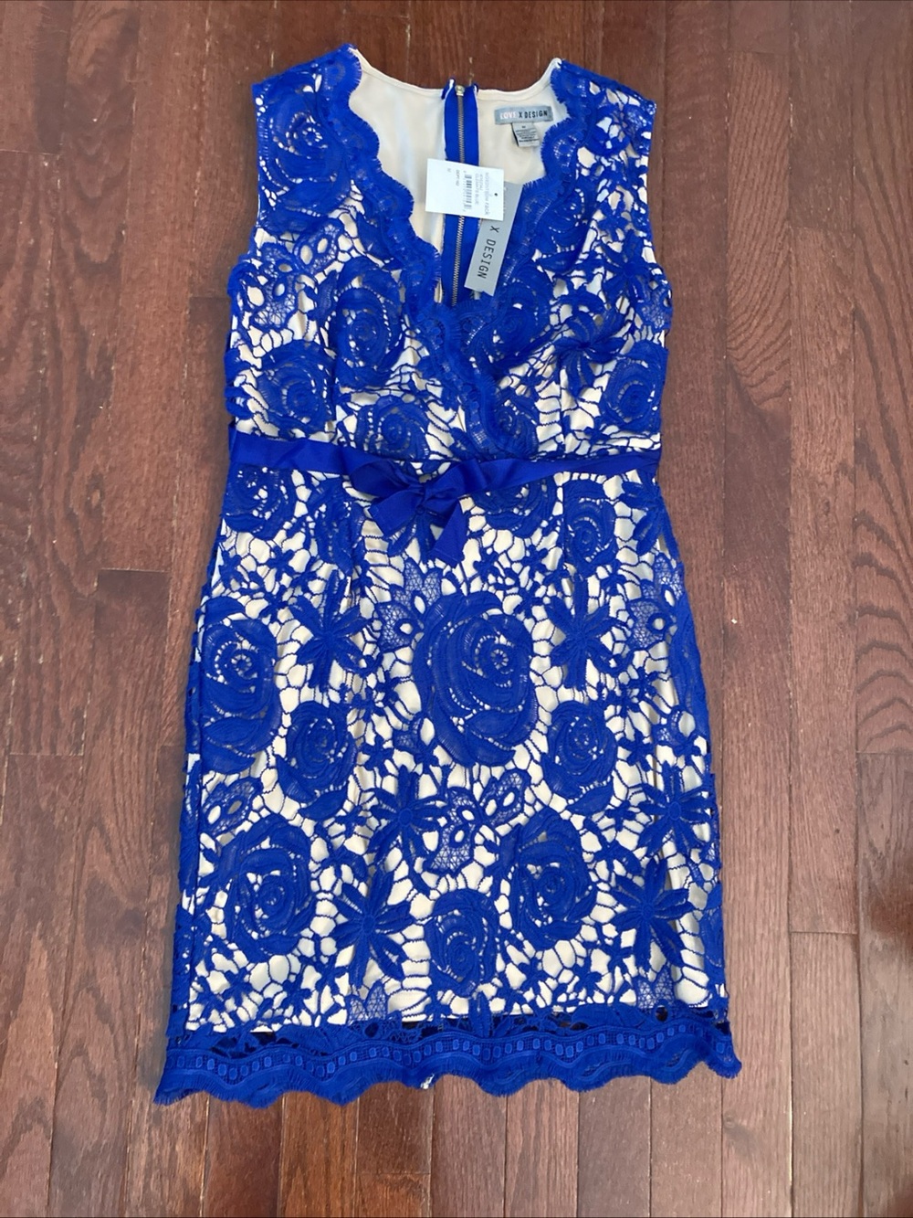 New Love X Design Nordstrom Lace V Neck Sleeveless Dress Lace Blue Womens M